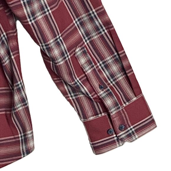 Mizzen+Main Men's XXL Trim Fit City Flannel Twill Shirt Burgundy Plaid NWOT - Picture 8 of 10